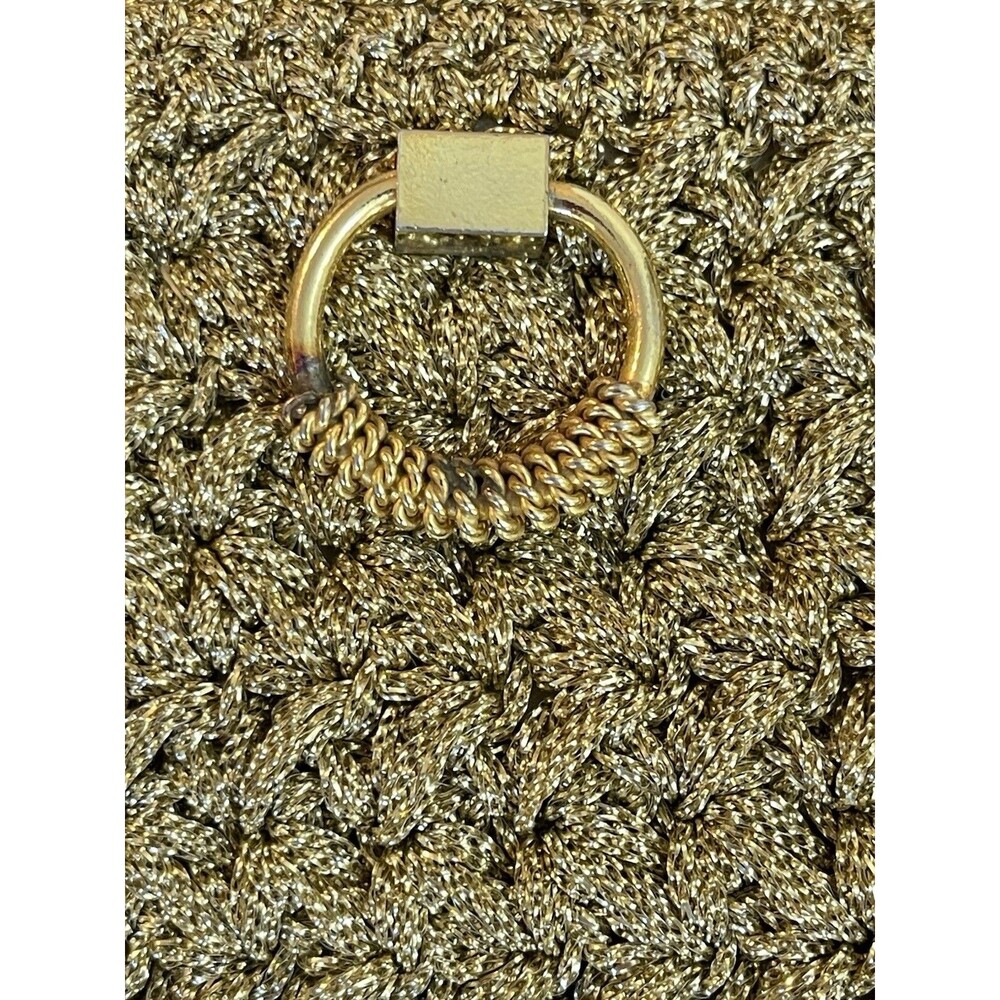 Vintage 1960s Magid Italy Crochet Satin Evening Clutch Gold Woven Handle Bag - Picture 5 of 13